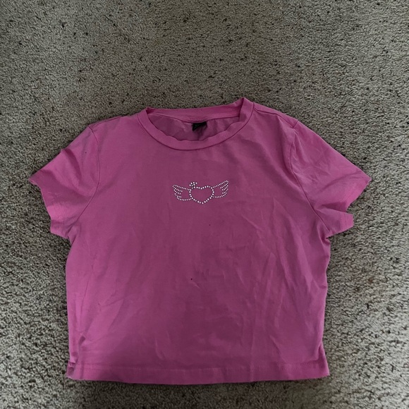 Pink Medium Crop Top with Rinestones - Picture 1 of 3